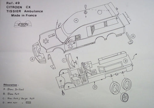 ESDO 1:43 - Citroen CX Tissier Ambulance 6 wheels Resin metal kit to built