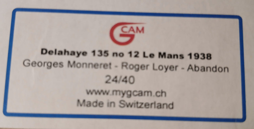 GCAM 1:43 - Delahaye 135 CS 3.5/L6 Le Mans '38 #12 Resin Kit to biult