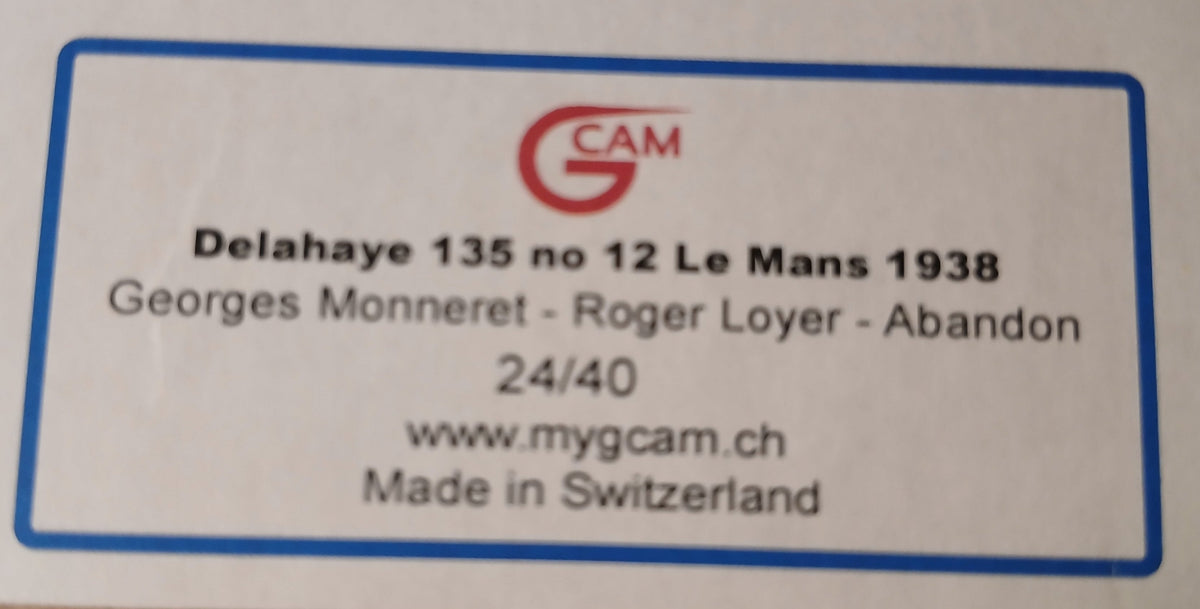 GCAM 1:43 - Delahaye 135 CS 3.5/L6 Le Mans '38 #12 Resin Kit to biult