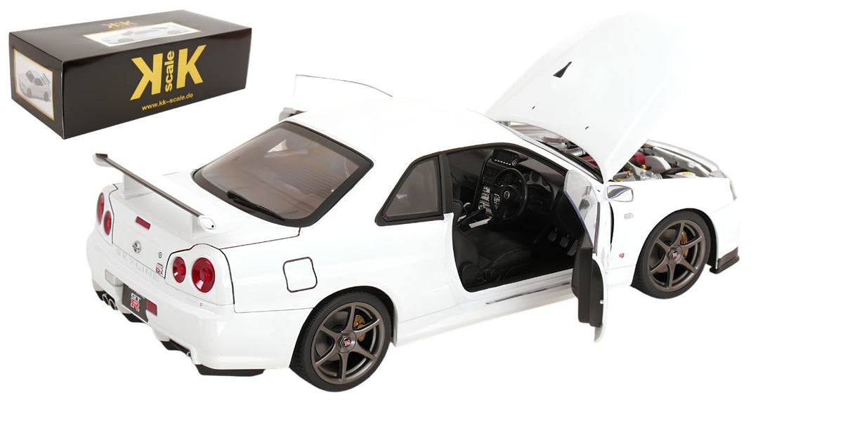 KK SCALE 1:12 - Nissan Skyline GT-R (R34) V-Spec II Cerchi OEM 2001 white **OPEN DOORS+ENGINE**